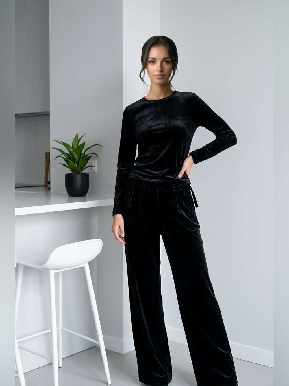 ADEC2 Black Velvet Pants Wide Leg